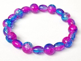 Ombre Beaded Bracelet, Colorful Stretch Bracelet, Pink and Blue Bracelet, Acryli - $16.50