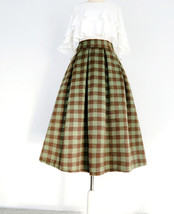 Women  Plaid Pleated Skirt High Waist Winter Wool Pleated Skirt Plus Size