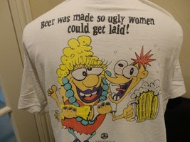 Vtg 90&#39;s White Cartoon Beer Made Women Laid Drinking Party T-shirt  Adul... - $26.28