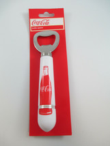 Coca-Cola Handheld Bottle Opener White Handle with Red Contour Bottle - $4.21
