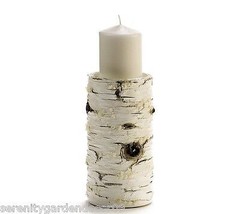 Pillar Candle Holder Birch Wood Look Weathered 9" high Holds 4" Size Poly Resin