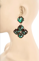 3.75" Long Forest  Crystals Chunky Statement Evening Clip-On Earrings - $25.65