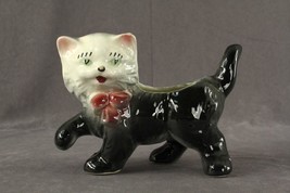 Vintage Art Pottery Colorful Gray &amp; White Persian Cat Pocket Planter Fig... - $21.96