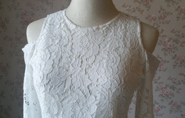 White Lace Cold Shoulder Top Long Sleeve White Lace Wedding Bridesmaid Top Plus image 8