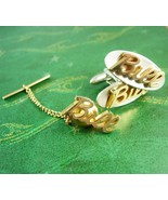 Customized Bill Cufflinks Vintage Distinctive Letter Monogram Tie Tack G... - $125.00
