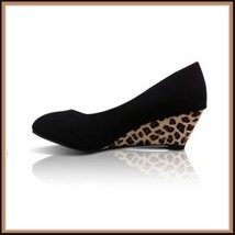 Black PU Leather Pointed Toe Leopard Print Thin Wedge Platform Heel Slingbacks image 1