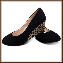 Black PU Leather Pointed Toe Leopard Print Thin Wedge Platform Heel Slingbacks image 2