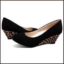 Black PU Leather Pointed Toe Leopard Print Thin Wedge Platform Heel Slingbacks image 3