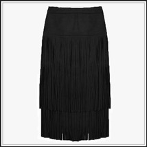 Western Double layer Long Fringe Tassels Black Faux Suede Leather Midi Skirt image 1
