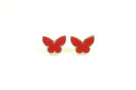 Mini Red Silver Plated Butterfly Earrings - $30.00