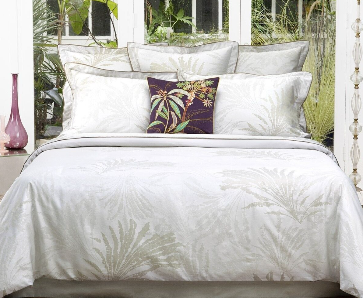 Primary image for Yves Delorme Palmea Sage King Duvet Tropical Reversible 100% Cotton Jacquard NEW