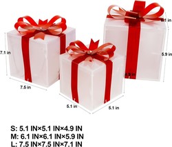 Christmas Present Decor 60 LEDs Light Up Christmas Gift Boxes with Red B... - $48.33