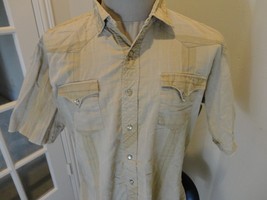 Vtg Brown Stripe H BAR C Long Tail PEARL Snap S/S Western Shirt Fits Adu... - $35.63