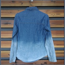 Faded Wash Denim Button Down Long Sleeved Gradient Blue Jeans Shirt image 3