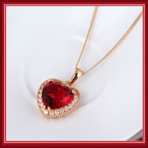 Ruby Red Crystal Heart Pendant & Clear Cubic Zircon 18K Yellow Gold Fill Mount  image 2