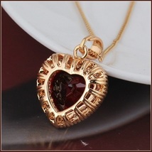 Ruby Red Crystal Heart Pendant & Clear Cubic Zircon 18K Yellow Gold Fill Mount  image 3