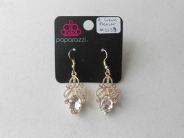 Paparazzi Earrings (New) A Crown Pleaser #5133 - GOLD/CLEAR - $7.76