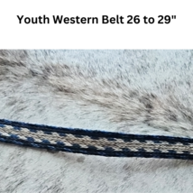Youth Western Belt Hitched 26" to 29" Black Cream and Blue USED image 5