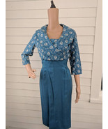 50s Bombshell Dress Blue Embroidered Sleeveless with Bolero Jacket Pinup XS - $85.00