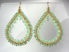 GORGEOUS Aventurine Crystals Peruvian Beads Gold Chandelier Dangle Earrings - $21.99