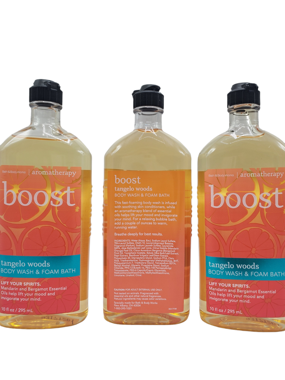 3 PCK Bath Body Works Aromatherapy BOOST TANGELO WOODS Body Wash Foam