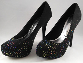 Women’s Brash Jeweled Black Vegan Suede Stiletto Heels Pumps Shoes Size ... - $22.95
