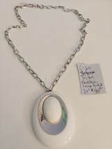 Trifari Necklace Large White Pendant Vintage 24&quot;  - $40.00