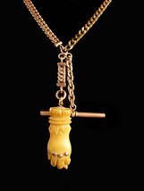 Antique Victorian Pocketwatch chain necklace - Carved hand fob gold jewe... - $495.00