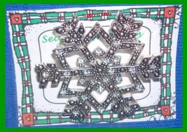 Christmas PIN #0179 Snowflake Marcasite &amp; Crystals Silvertone Holiday Br... - $49.45
