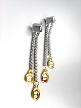 GORGEOUS Silver Box Cable Chain Gold Brown Topaz Crystals Dangle Earrings  - $16.99