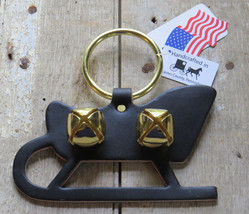 Christmas Sleigh Bell Dog Door Chime Amish Handmade USA Brass Leather Ho... - $24.97