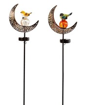 Moon Solar Garden Stakes Set of 2 Crackle Glass Metal 30" High Double Pronged