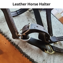 Leather Horse size Halter Dark Brown Brass Hardware USED image 3