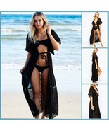 Long Lace Beach Cardigan Robe Open or Tie Front Beach Cover Up Maxi Dress - $42.95
