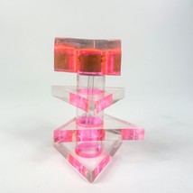 Art Deco Lucite Triangle Tiered Neon Pink Perfume Bottle - $54.44