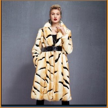 Kitten Soft Luxury Big Tiger Stripes Faux Fur with Wide Belt Long Coat Jacket  image 2