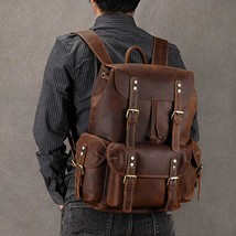 Luufan Retro Crazy Horse Leather Backpack 16 Inch School Men - $177.78