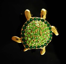 Rhinestone Monet Turtle Brooch Sea creature Vintage Figural Green Whimsi... - $25.00