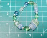 Vintage Blue And Green Transparent Polished Glass Bead Stretch Bracelet - $13.03