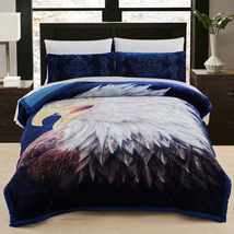Eagle - Sherpa Comforter Set Blanket 2 Shams Korean Style Printed 80"x90" - $121.98