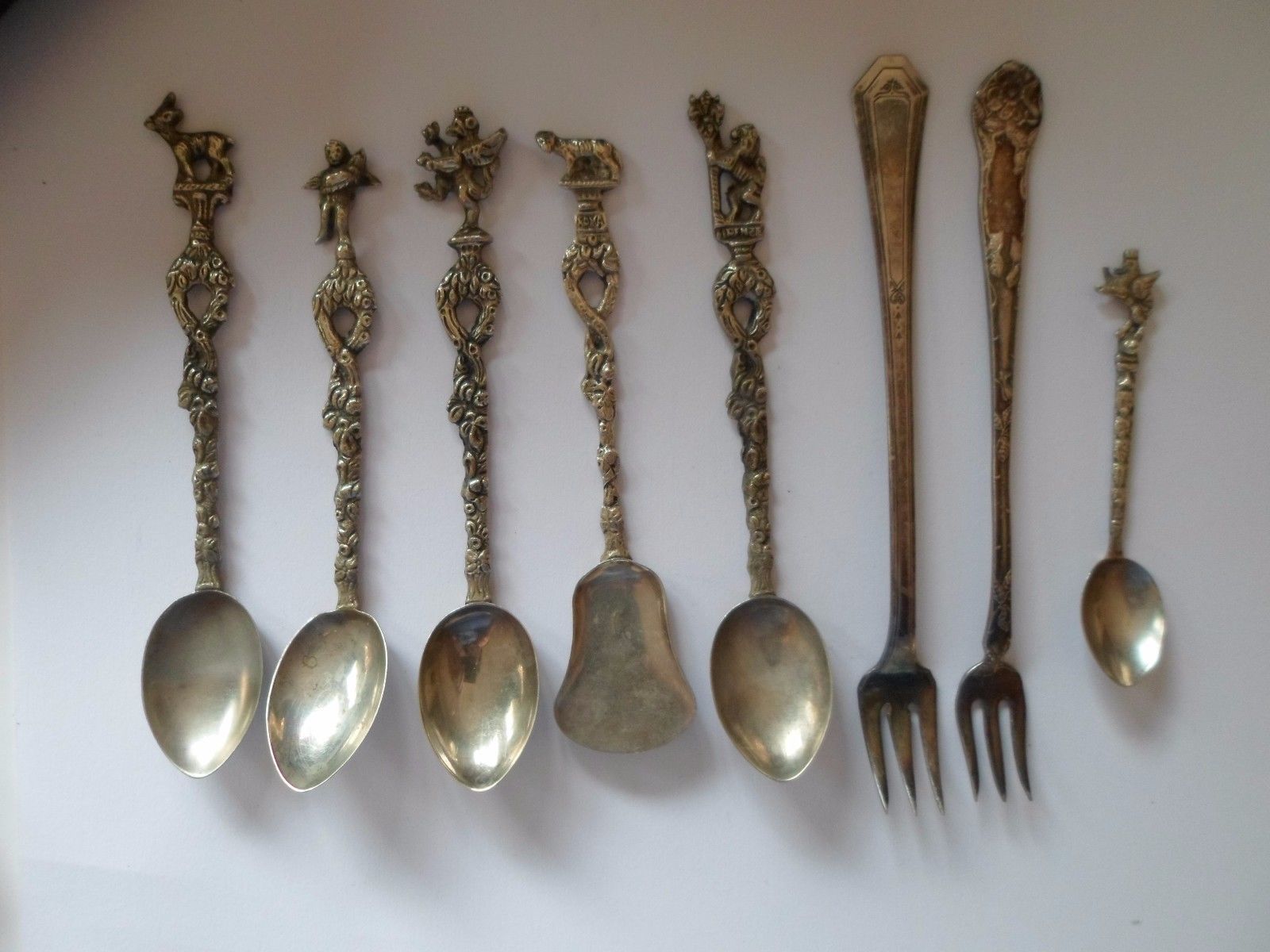 Antique Silver Demitasse Spoons, Italy, Bordini Montagnani forks mixed lot