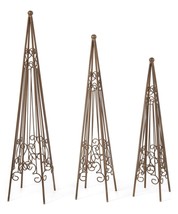 Trellis Set of 3 Obelisk Design Metal Rustic Brown Geometric  26" to 34" High