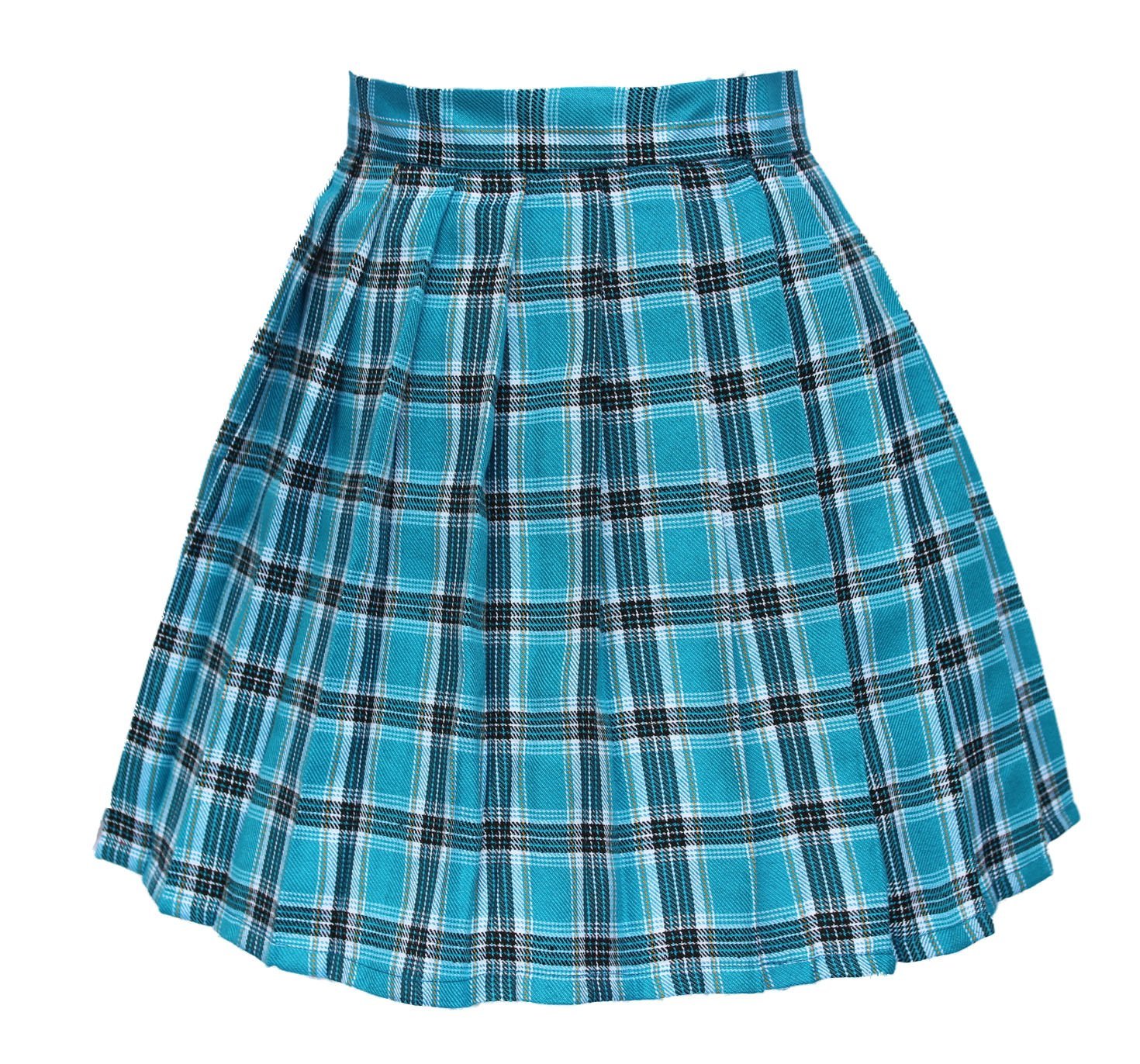 Women`s high waisted plaid short Sexy A line Skirts costumes (Small, Blue mix... - $19.79