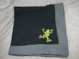 Baby Gap Navy Blue Cotton Blanket Frog White Gingham Plaid Trim 2004 - $68.80