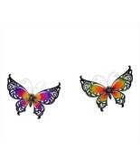 Butterfly Wall Plaques Set 2 with Wing Cut Outs Glass Iron Green Purple ... - $128.69