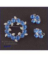 Eisenberg Ice Blue Rhinestones Pin and Earrings (#J699) - $80.00