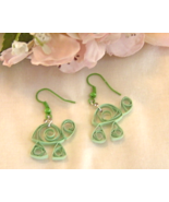 Handcrafted Paper Quill Light Green Turtle Earrings - $12.99