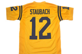 Roger Staubach Navy New Men Custom Football Jersey Yellow Any Size image 4