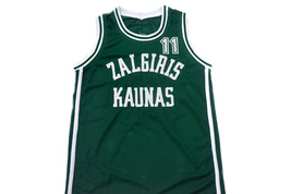 Arvydas Sabonis #11 Zalgiris Kaunas Lithuania Basketball Jersey Green Any Size image 4