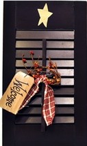 45316B - Wood Shutter Black Primitive with Welcome Tag, Ribbon and Berries - $14.95